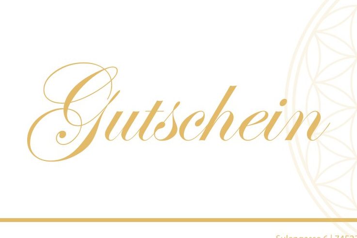 Gutschein in eleganter Schrift auf hellem Hintergrund.